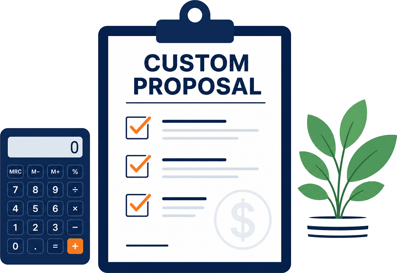 Custom proposal clipboard and calculator illustration